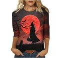 thumbnail image 2 of VKOYWKM Womens Halloween Tshirts 3/4 Sleeve Witch Graphic T Shirts Loose Fit Crew Neck T-Shirts Halloween Costumes, 2 of 5