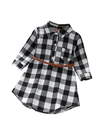 ASEIDFNSA Kids Long White Dress Dress for 12 Year Old Girl Girls Casual  Dress Belt Long Sleeve Buffalo Check Black White Red Plaid Dresses for Kid