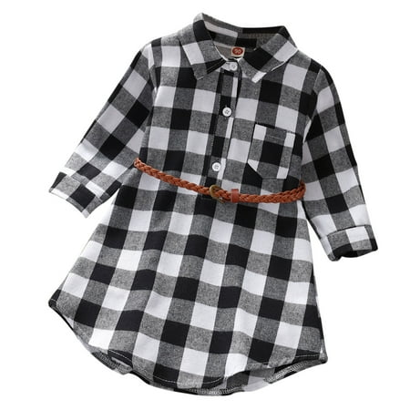 

Aompmsdx Girls Toddler Plaid Pleated Mini Dress Button Down Plaid Flannel Shirts Long Sleeve Casual Dressdress