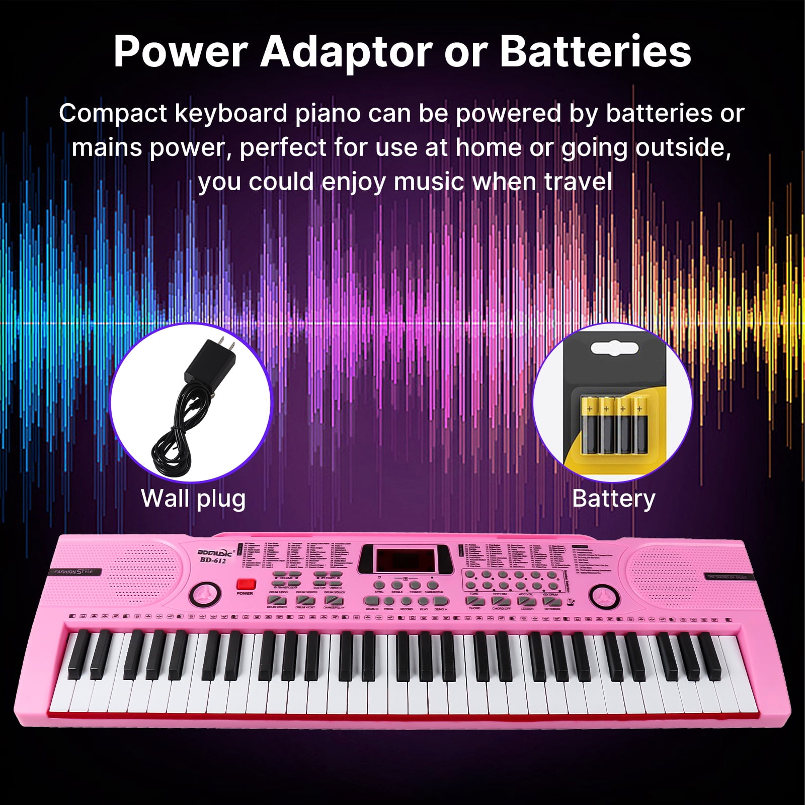 iMeshbean 61 Keys Keyboard Piano Electronic Digital Piano w/Built-In Speaker Microphone（pink）