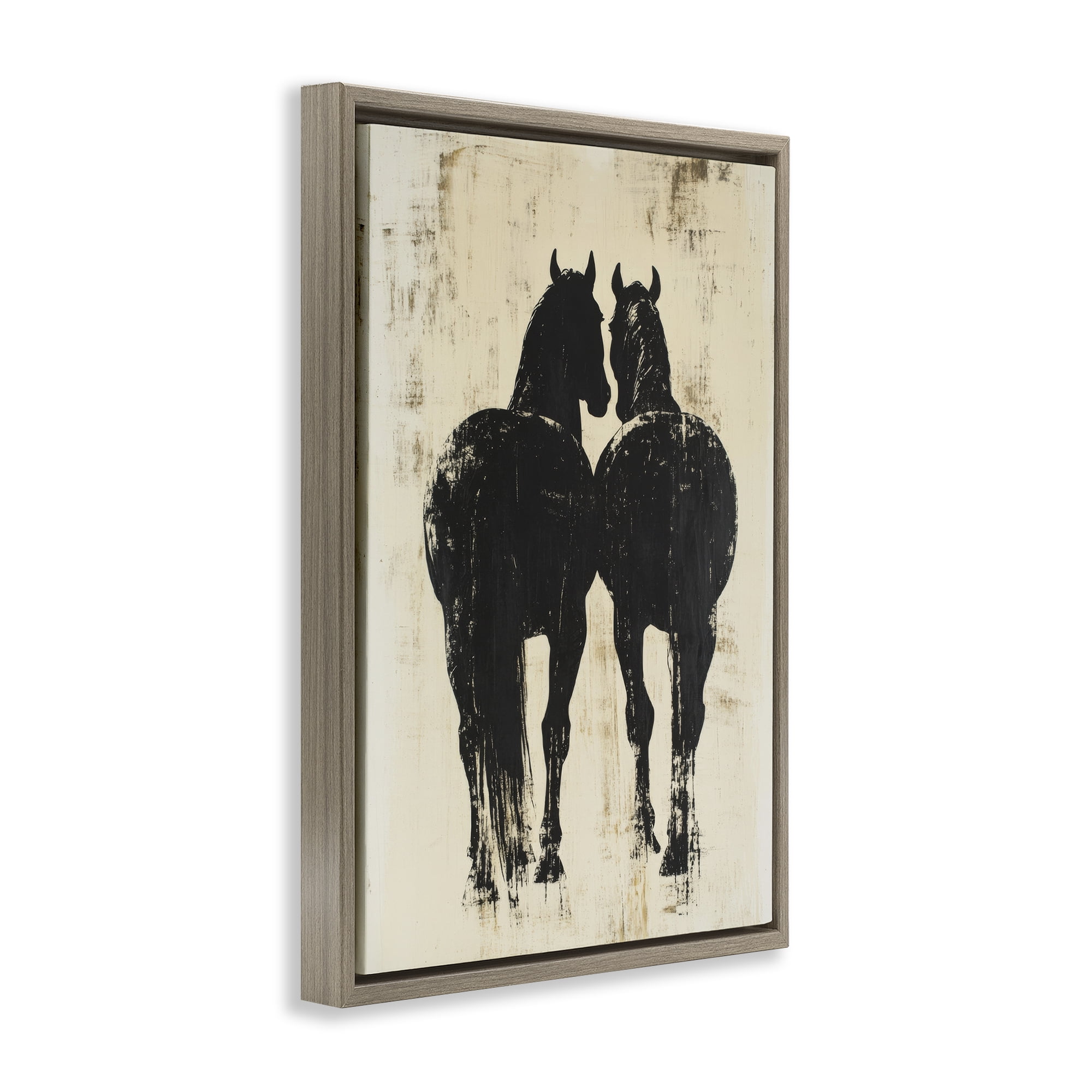 Stupell Industries Twin Horses Facing Away Brown Framed Floater Canvas Wall Art, design by Petal Prints Design