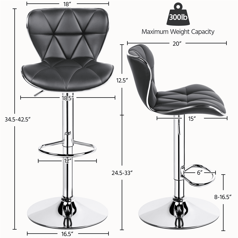 Alden Design Adjustable Mid-back Faux Leather Counter-Height Bar Stool for Kitchen Counter, Set of 2, Gray