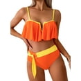 thumbnail image 1 of SUNSIOM Mommy and Me Swimsuit, Contrast Color Leaves Print Ruffled Bra with Briefs Family Matching Swimsuit 2-piece Summer Bikini Set, 1 of 6