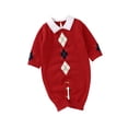 thumbnail image 3 of Qiylii Newborn Baby Boys Knitted Romper Gentleman Geometric Pattern Bodysuit, 3 of 9