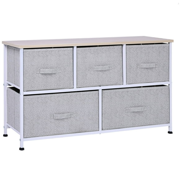 HOMCOM Linen 5 Drawer Cabinet Organizer Storage Dresser with Metal Frame