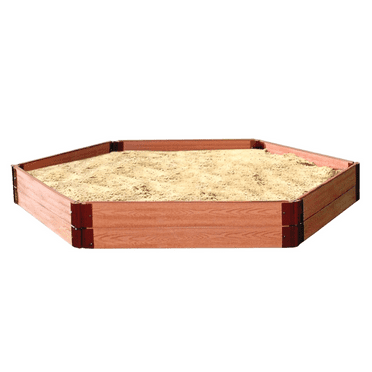 Frame It All Tool- Free Classic Sienna 7ft. x 8ft. x 11in. Composite Hexagon Sandbox Kit with Collapsible Cover - 1" profile