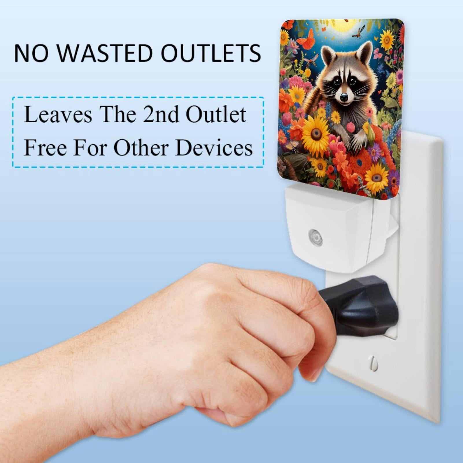 PhooArto Night Flowers Raccoon Plug in LED Night Light Auto Sensor Dusk to Dawn Decorative Night for Bedroom, Bathroom, Kitchen, Hallway, Stairs, Baby's Room, Energy Saving