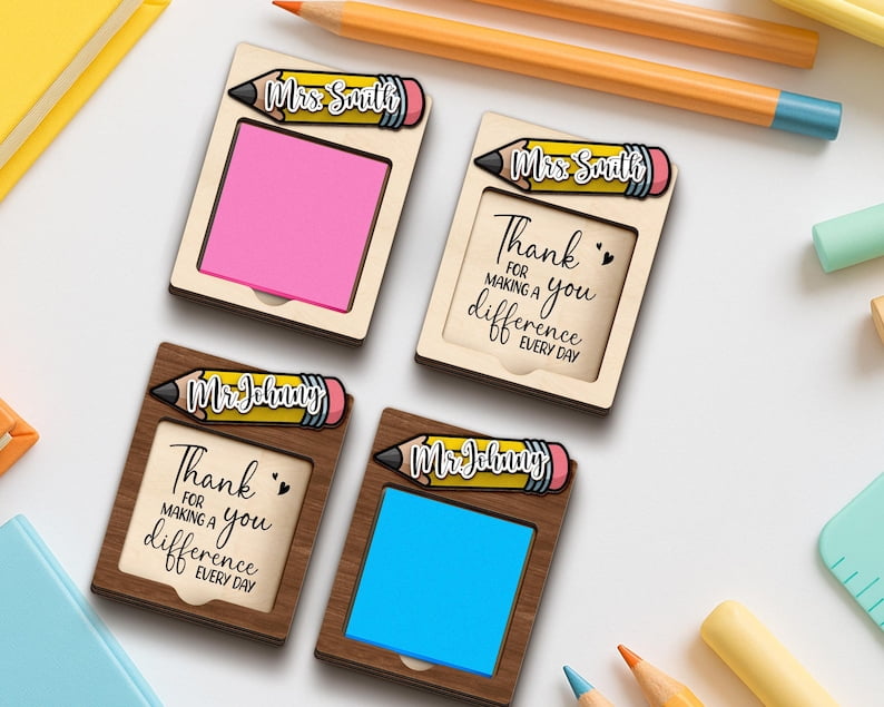 Personalized Teacher Sticky Note Holder, Custom Name Desk Accessory, Practical Teacher Appreciation or Christmas Gift, Classroom Office Note Pad Organizer