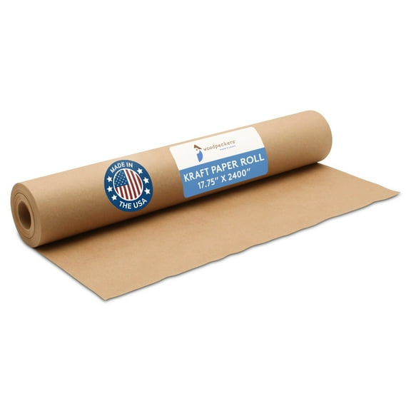 Brown Kraft Paper Roll 17-3/4 inch Wide, 2400 inch Long, 1 Roll, Jumbo Roll for Eco Friendly Christmas Gift Wrapping Paper and Packing Paper, by Woodpeckers