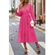 thumbnail image 4 of Vestido PRETTYGARDEN Maxi con Mangas Largas, Cruzado, Escote en V y Volantes, Rojo Rosa, Talla M, 4 of 7