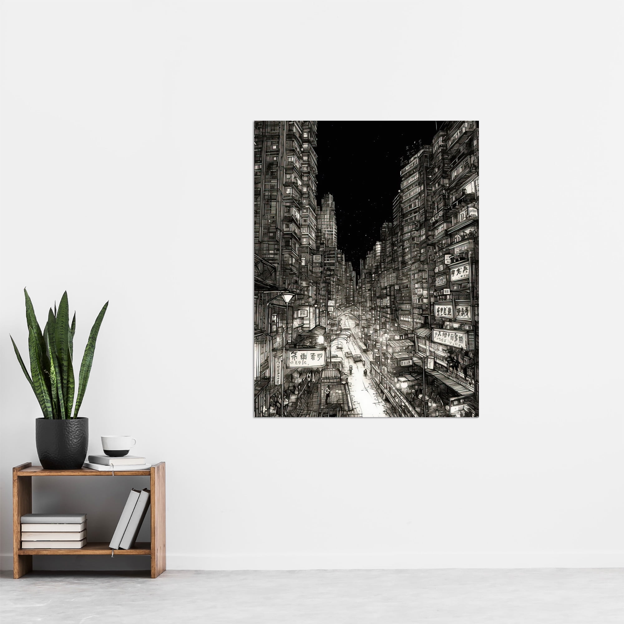 Downtown Tokyo Sketch Cityscape Pen & Ink Drawing Japan Black
