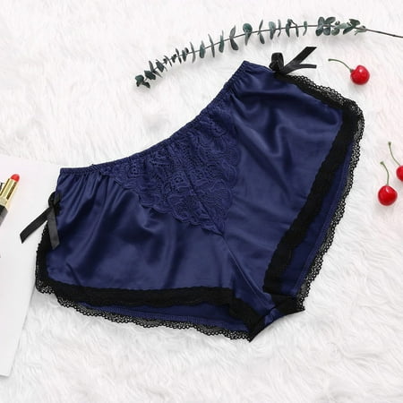 Hamky Womens Underwear Cotton Underwear Silk Satin Flowers Floral Lace Pajamas Underwear Women Shorts S-XXXL Seamless Underwear Hipster Panties Blue 3XL