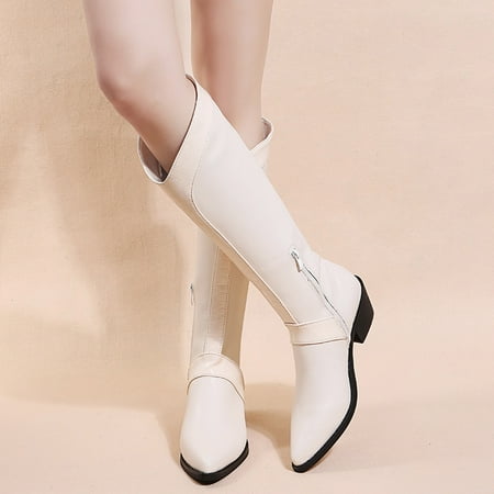 

Gift for Womens VEKDONE Women s Shoes Pointed Toe Mid-heel High-top Knight Boots Imitation Leather Boots