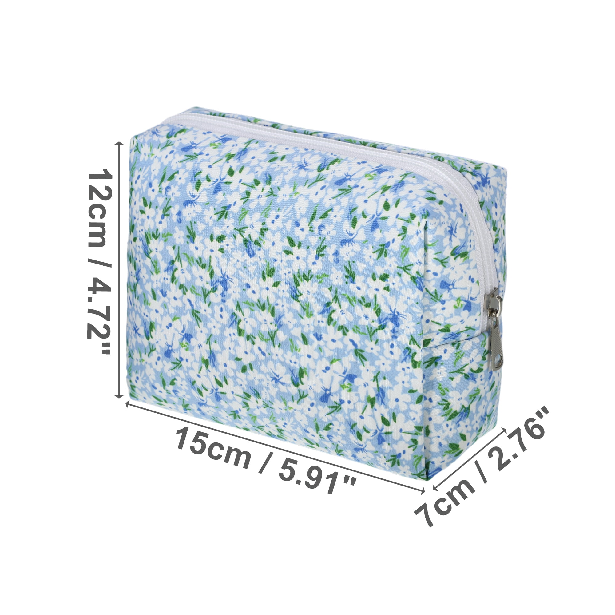 Unique Bargains Durable Women Lightweight Flower Cosmetic Bag for Vacation Travel Blue