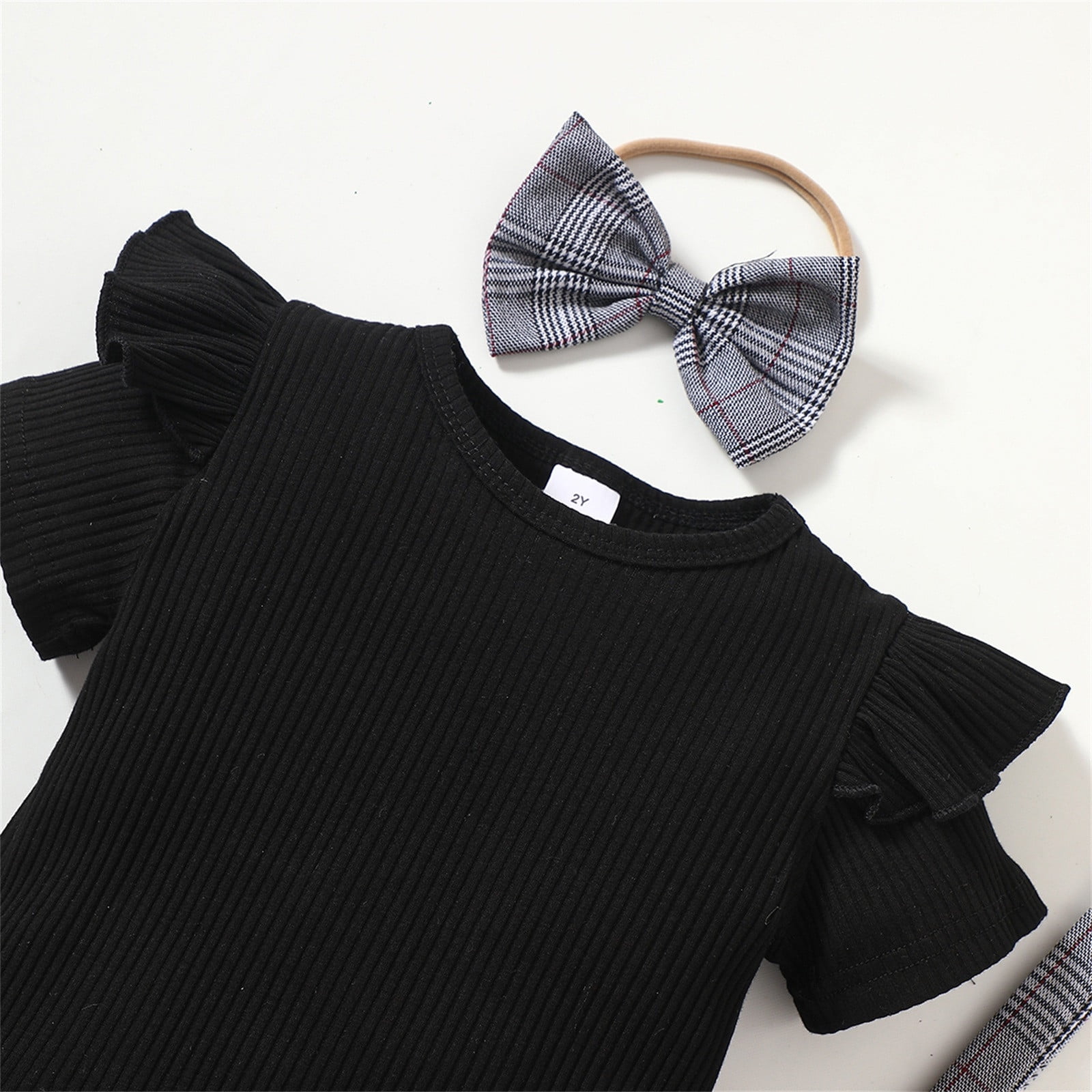 Big Kid Girl Clothing Size 8 Girls Outfits Kids Toddler Baby Girls Spring Summer Print Cotton Short Sleeve Tops Plaid Suspender Dress Girls
