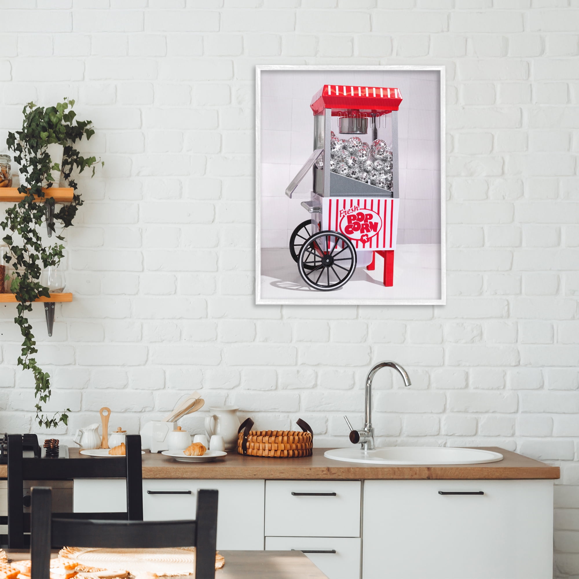 Stupell Industries Fun Disco Popcorn Machine White Framed Giclee Art, design by LISH Creative