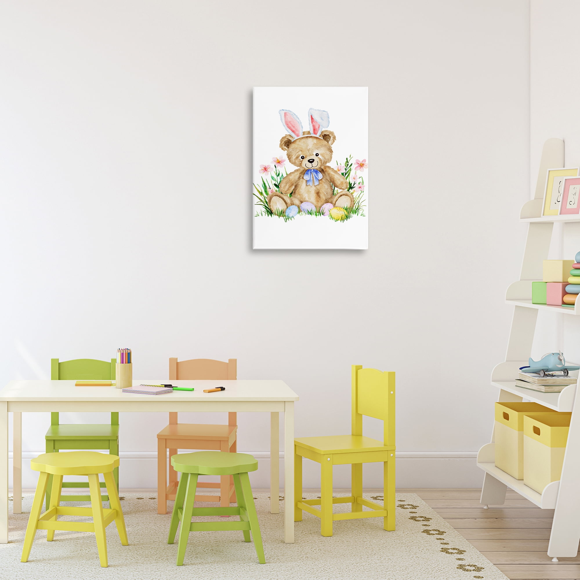 Springy Easter Teddy Bear Canvas Wall Art, design by Amy Hall