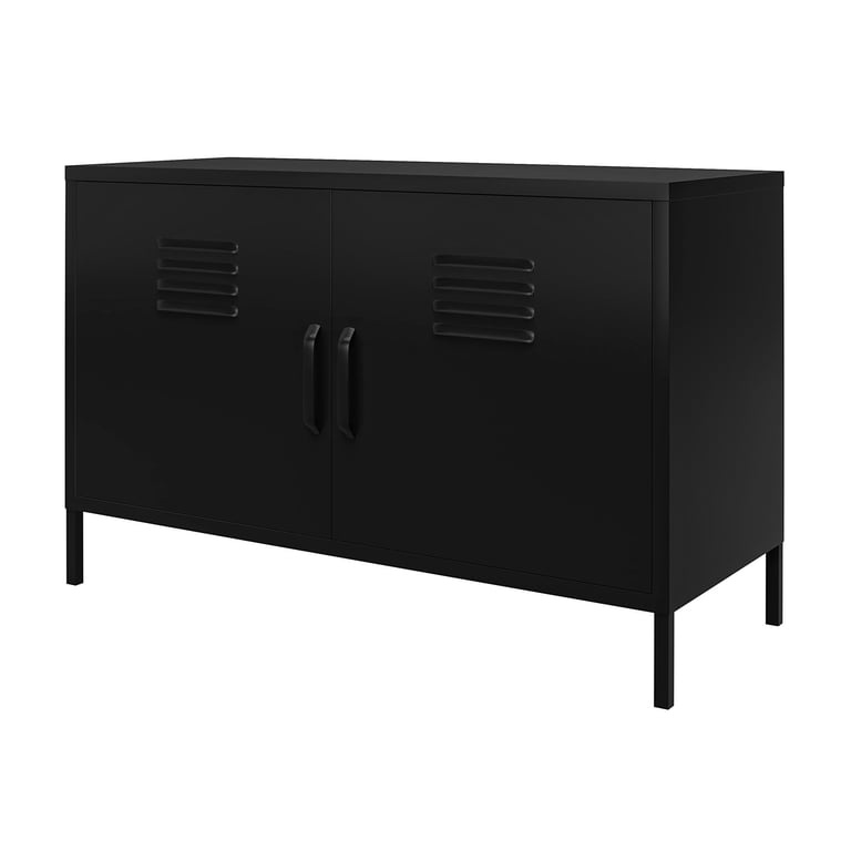 RealRooms Shadwick 2 Door Wide Metal Storage Cabinet, Black