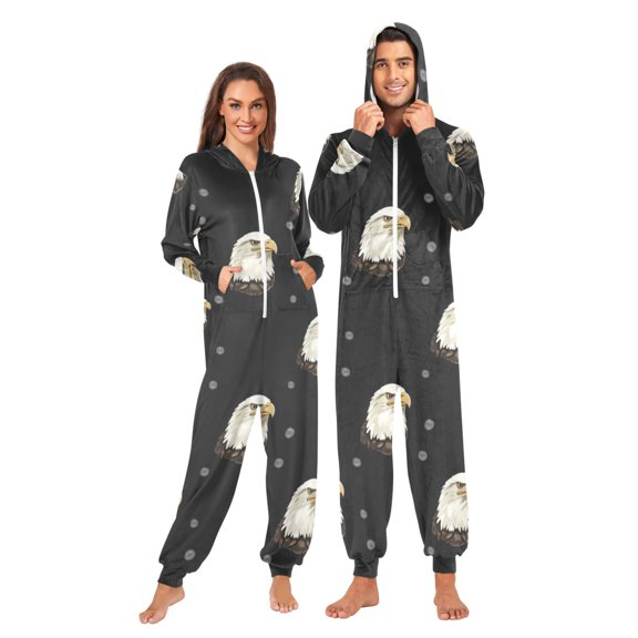 Bald Eagle Pattern Adult onesie Pajamas, Crystal Velvet Ultra Soft Warm Jumpsuit for Men and Women