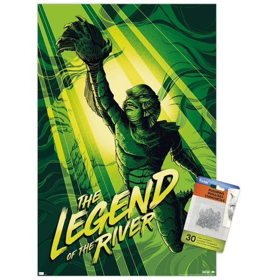 Creature From The Black Lagoon - The Legend Of The River by Cesar Moreno Wall Poster with Push Pins, 14.725" x 22.375"