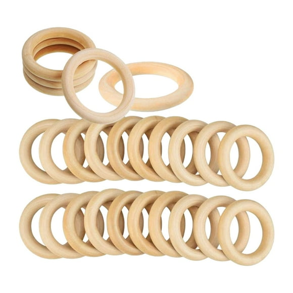 25 Pcs Natural Wood Rings 70mm Unfinished Macrame Wooden Ring Wood Circles for DIY Craft Ring Pendant Jewelry Making,25 * 2.75in/70mm Wood Rings,Wood color