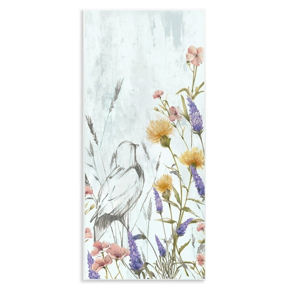 Stupell Industries Bird Outline with Wildflowers Plants & Flowers Painting Unframed Art Print Wall Art, 7 x 17