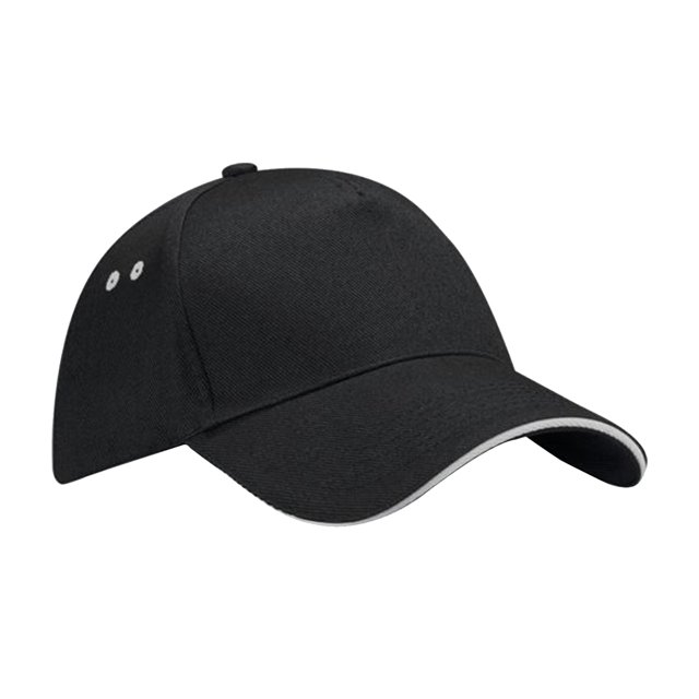 Beechfield - Gorra/Visera 5 paneles Unisex deportiva Modelo Ultimate sandwich - Verano/Piscina - 100% algodón. (Negro/Gris claro)