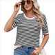 thumbnail image 2 of Camisas de Corta de Verano para Mujer, Suéter A Rayas, Lindas Blusas Casuales de Punto con Cuello Redondo A y Negro L, 2 of 9