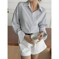 thumbnail image 4 of Women'S Button-Down Shirts, Striped Formal Shirts, Long Sleeves, Lapels, Office Work Shirts, Tops White S, 4 of 7