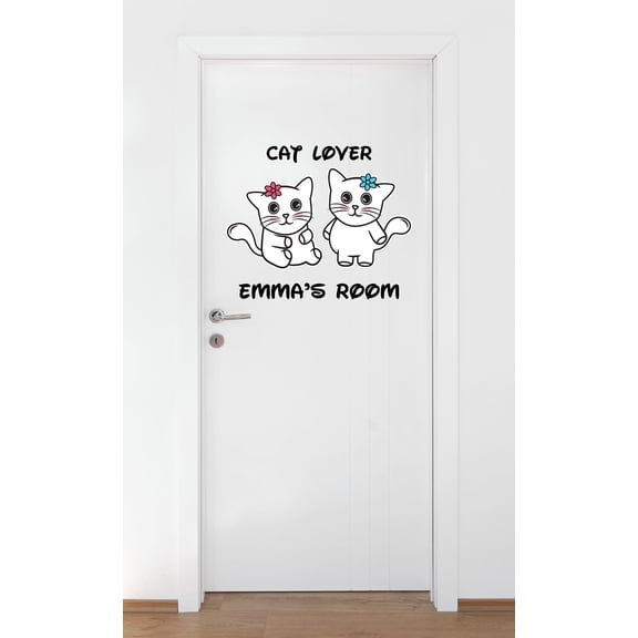 Personalized Name Animal Wall Decal Cute Male and Female Kitten Playing Bedroom Wall Decal for Girls Cat Cute Themed Room Decal - Size: 22 In x 18 In