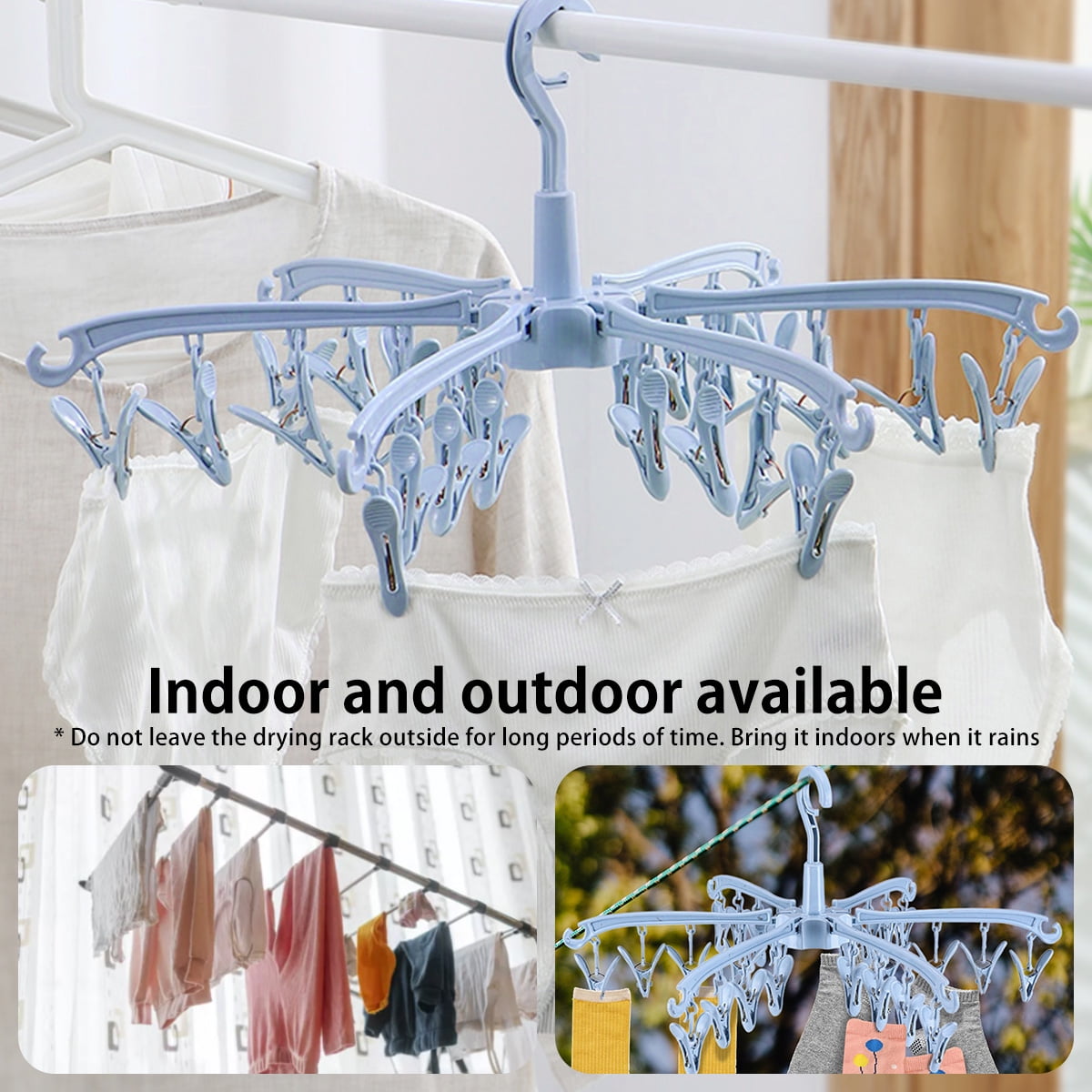 Hvxrjkn Sock Drying Rack 24 Clips Plastic Laundry Clothes Hanger Rotatable Hanger Dryer Foldable Portable for Socks Underwear Baby Clothes