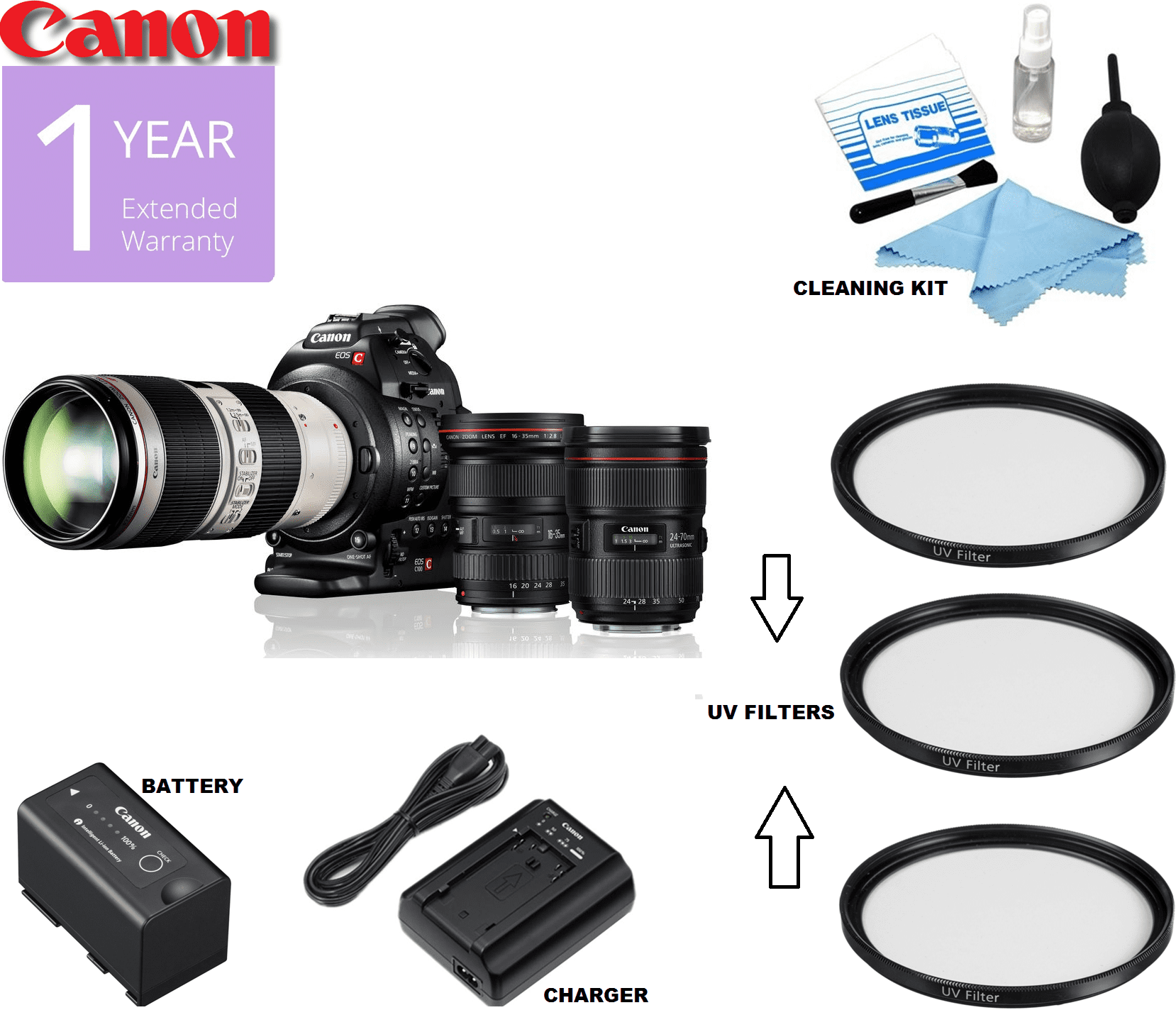 Canon EOS C100 Mark II Cinema EOS Camera With Triple Lens Kit USA ...