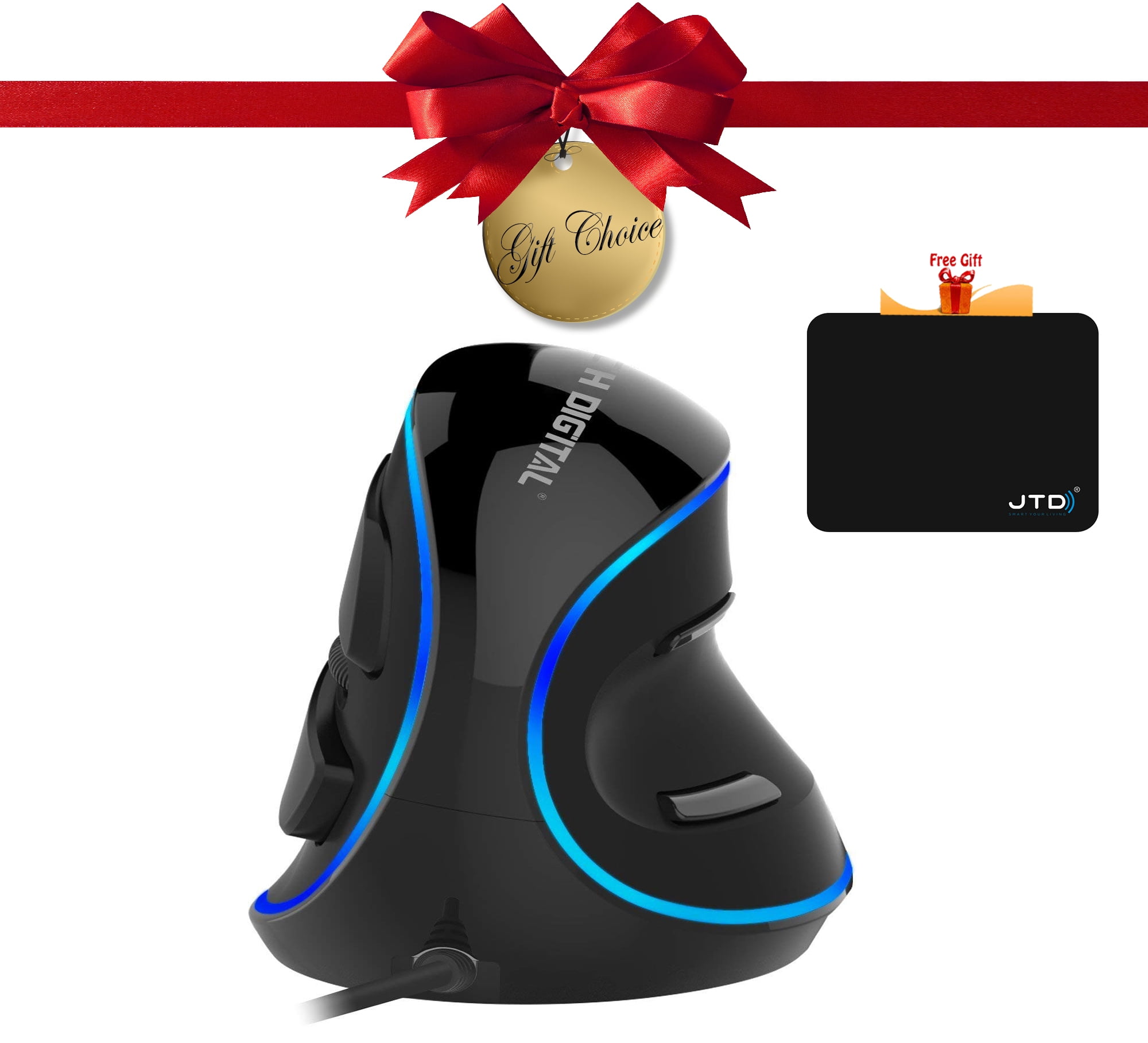 J-Tech Digital Wired Ergonomic Vertical USB Mouse with Adjustable  Sensitivity (600/1000/1600 DPI), Scroll Endurance, Removable Palm Rest &  Thumb 
