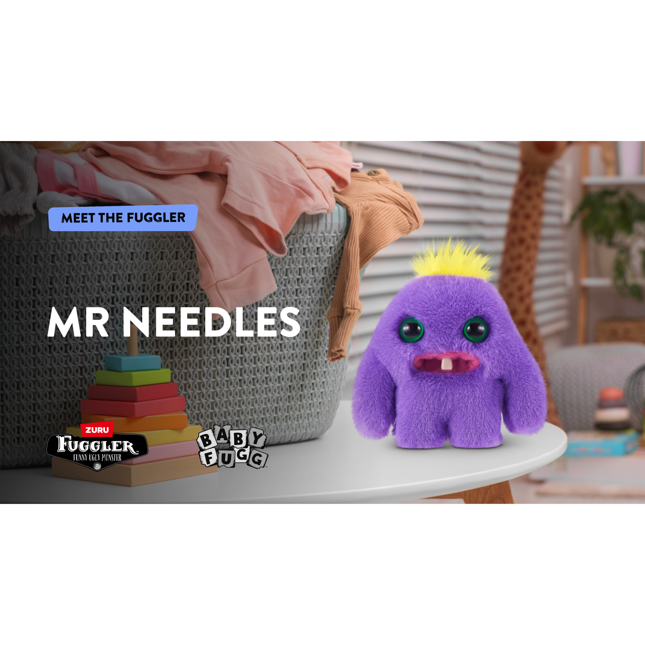Fuggler Baby Fuggs 3.5-inch Series 4 (Mr Needles - purple) by ZURU, Funny Ugly Monster Plush Toy
