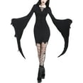 thumbnail image 3 of Womens Bat Wing Long Sleeve Mini Dress Vintage Gothic Hooded Dress Halloween Costumes Party Goth Bodycon Short Dress, 3 of 8