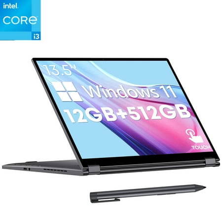 CHUWI FreeBook 13.5" Touchscreen Gaming Laptop 512GB SSD 12GB RAM,Intel 12th Gen i3-1215U (4.4Hz),Windows 11 2 in 1 Tablet Notebook Computer,WIFI 6,2K IPS Display,Alloy