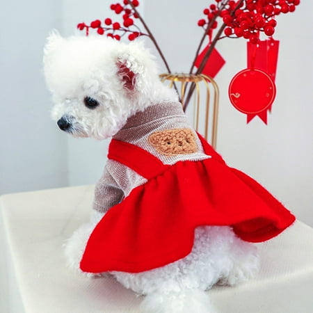 

D-GROEE Dog Skirt Splicing Design Cartoon Pictures Soft Color Matching Comfortable Party Accessory Little Bear Print Christmas Festival Pet Skirt for Cat