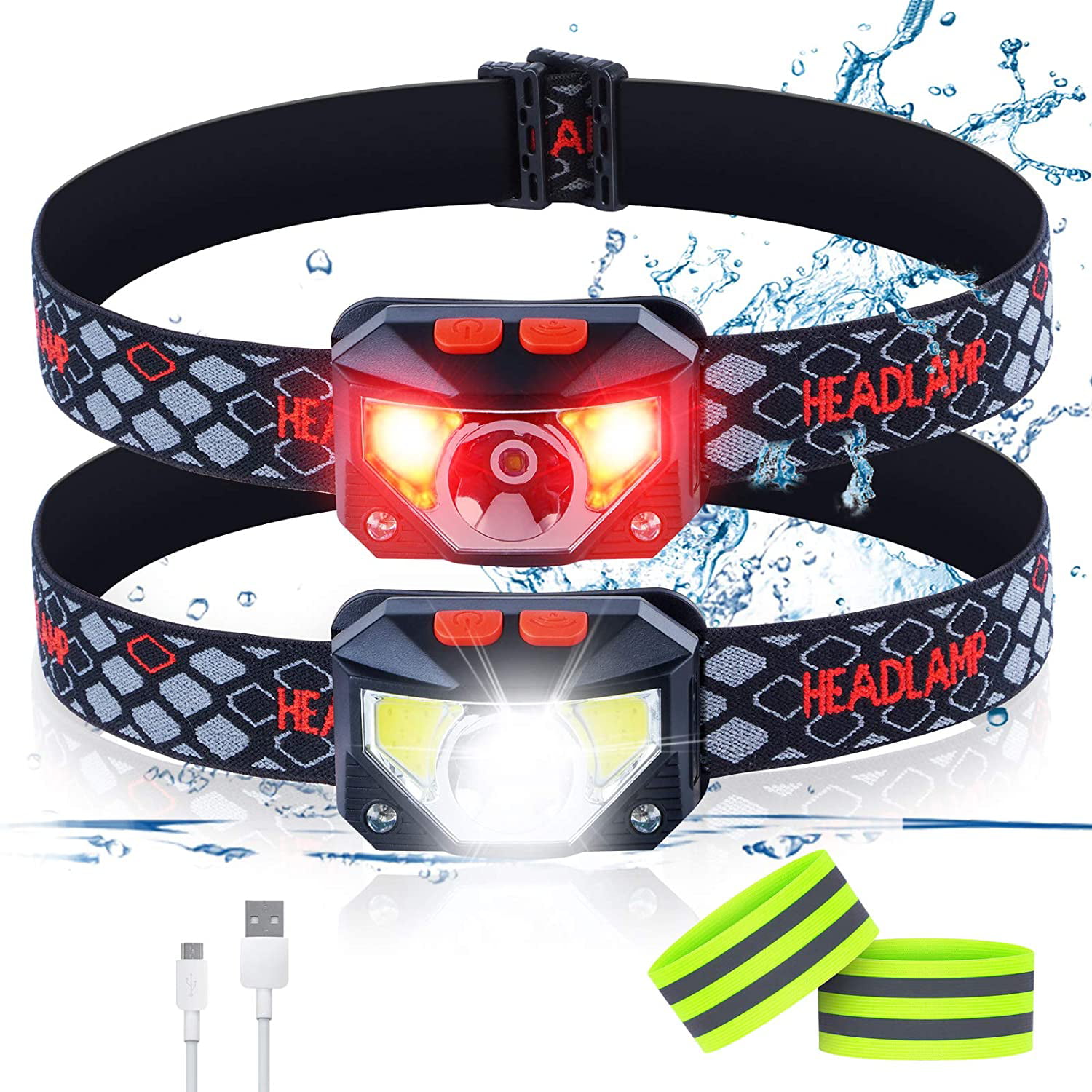 Headlamp Flashlight IPX5 Waterproof Motion Sensor Head Lamp 1100 Lumen Ultra-Light Bright LED Rechargeable Headlight with White Red Light 8 Modes for Outdoor Camping Cycling Running Fishing-2pack 