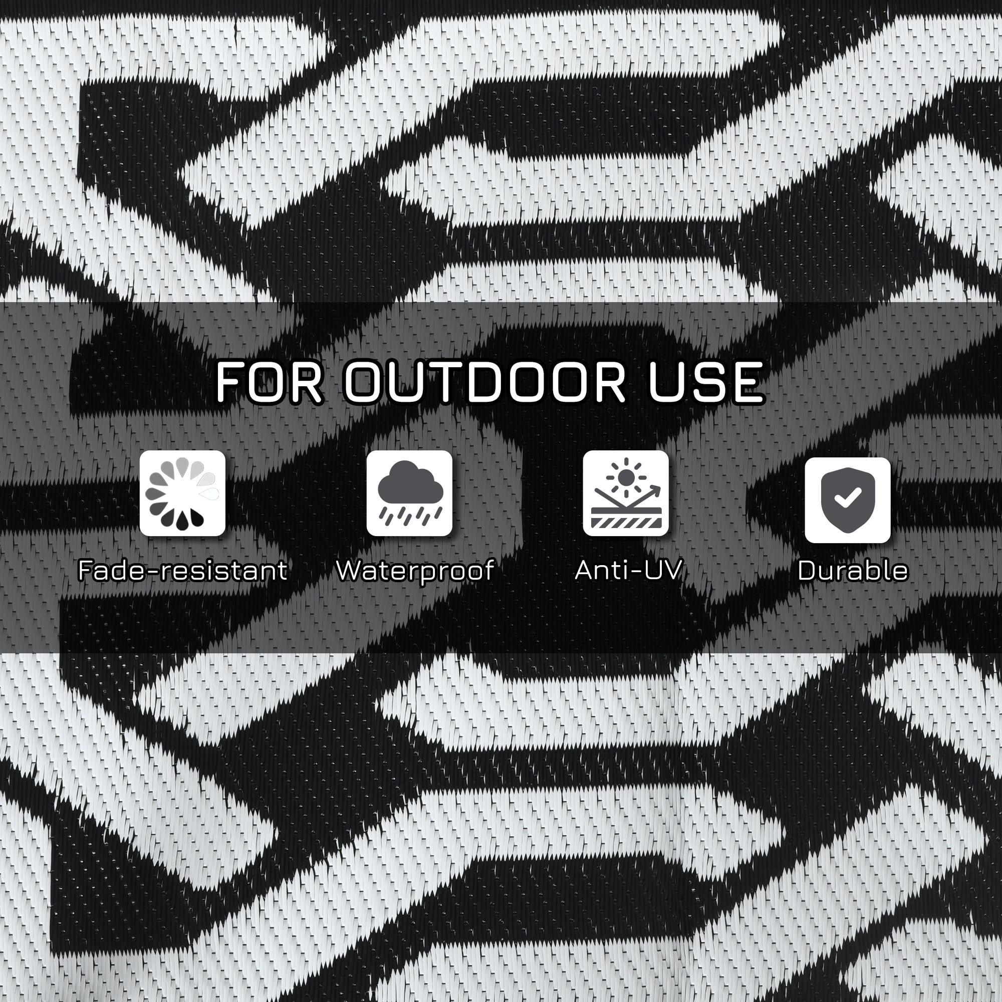 Outsunny Black and White Chain Loop Buckle Chain Outdoor Rug, 9' x 12', Waterproof