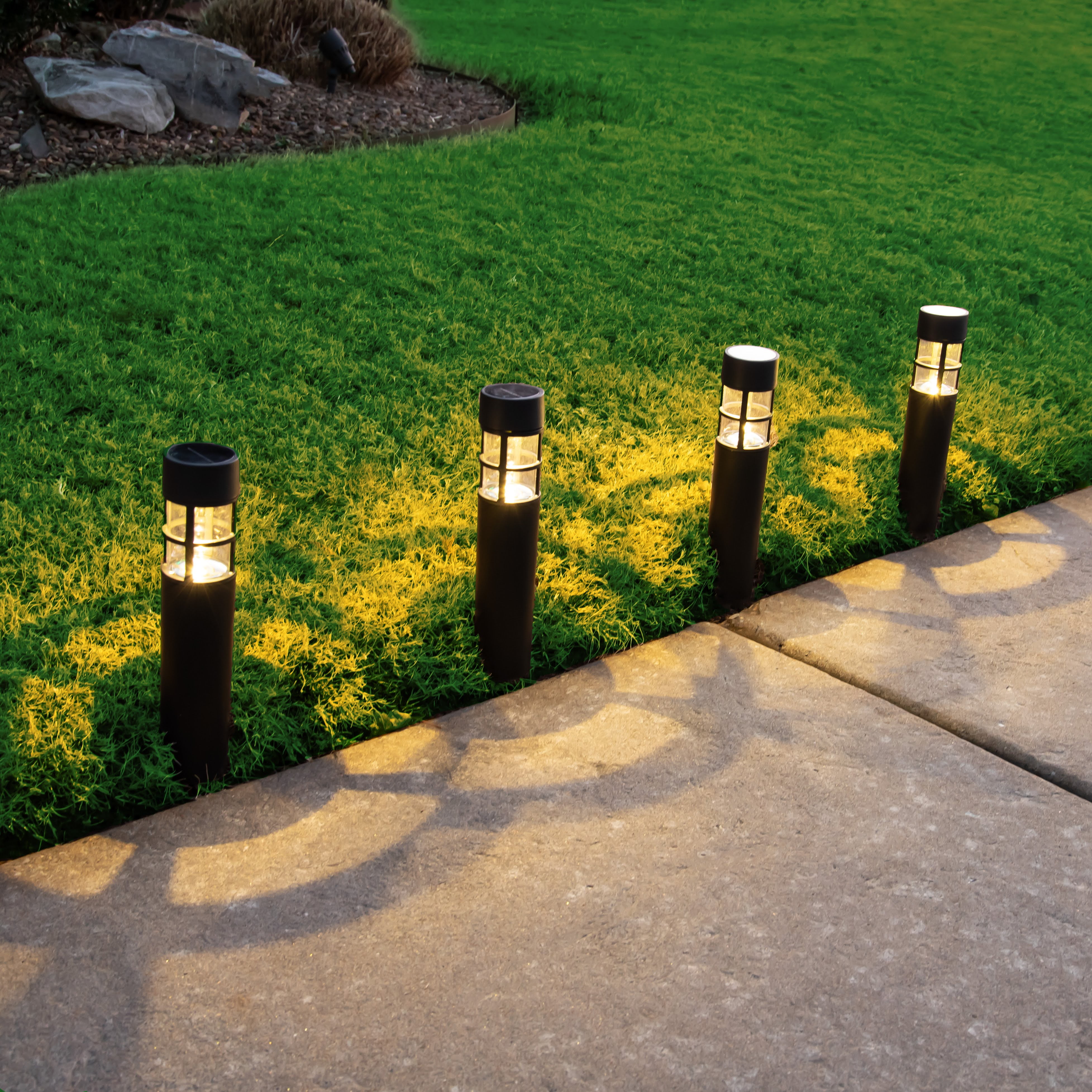(2 pack) Mainstays Solar Powered Black Bollard Landscape Path Light, 10 Lumens (6 Count)