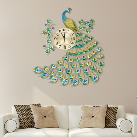 Elegant Peacock-Shaped Wall Clock with Metal Dial, Decorative Timepiece for Living Room, Bedroom, or Dining Room