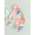 thumbnail image 2 of Bagilaanoe 2PCS Toddler Baby Girl Boy Long Pants Set Contrast Color Long Sleeve Hoodies Pullover Tops + Drawstring Sweatpants 6M 12M 18M 24M 3T Kids Casual Sweatsuits, 2 of 8