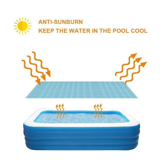 Solar Pool Cover, Blue 6.3 X6.6 Foot Rectangle Bubble Solar Covers for In-Ground Pools & Above Ground Swimming Pools, Heavy-Duty Insulating Pool Heater Covers, Bubble Heating Blankets