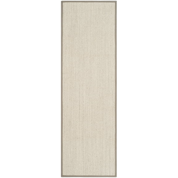 SAFAVIEH Natural Fiber Kentigern Border Seagrass Runner Rug, Marble/Khaki, 2'6" x 8'