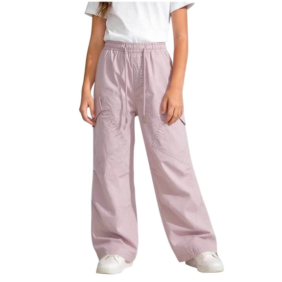 hoksml Girls Cargo Pants, Drawstring Elastic Waist Quick Dry Trousers for Back to School and Outdoor Hiking