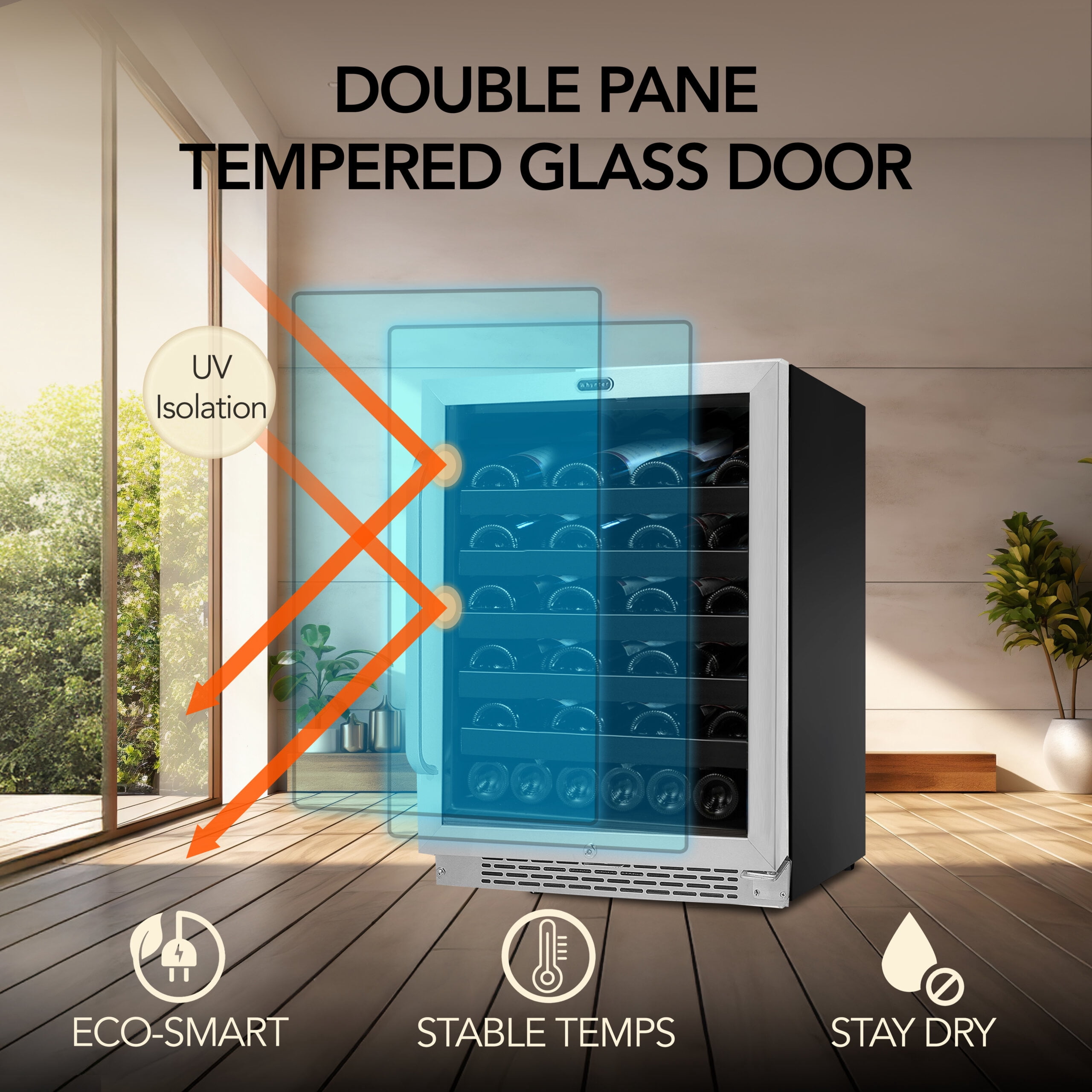 Whynter BWR-408SB 24" Built-In 46 Bottle Undercounter Stainless Steel Wine Refrigerator with Reversible Door, Digital Control, Lock, and Carbon Filter
