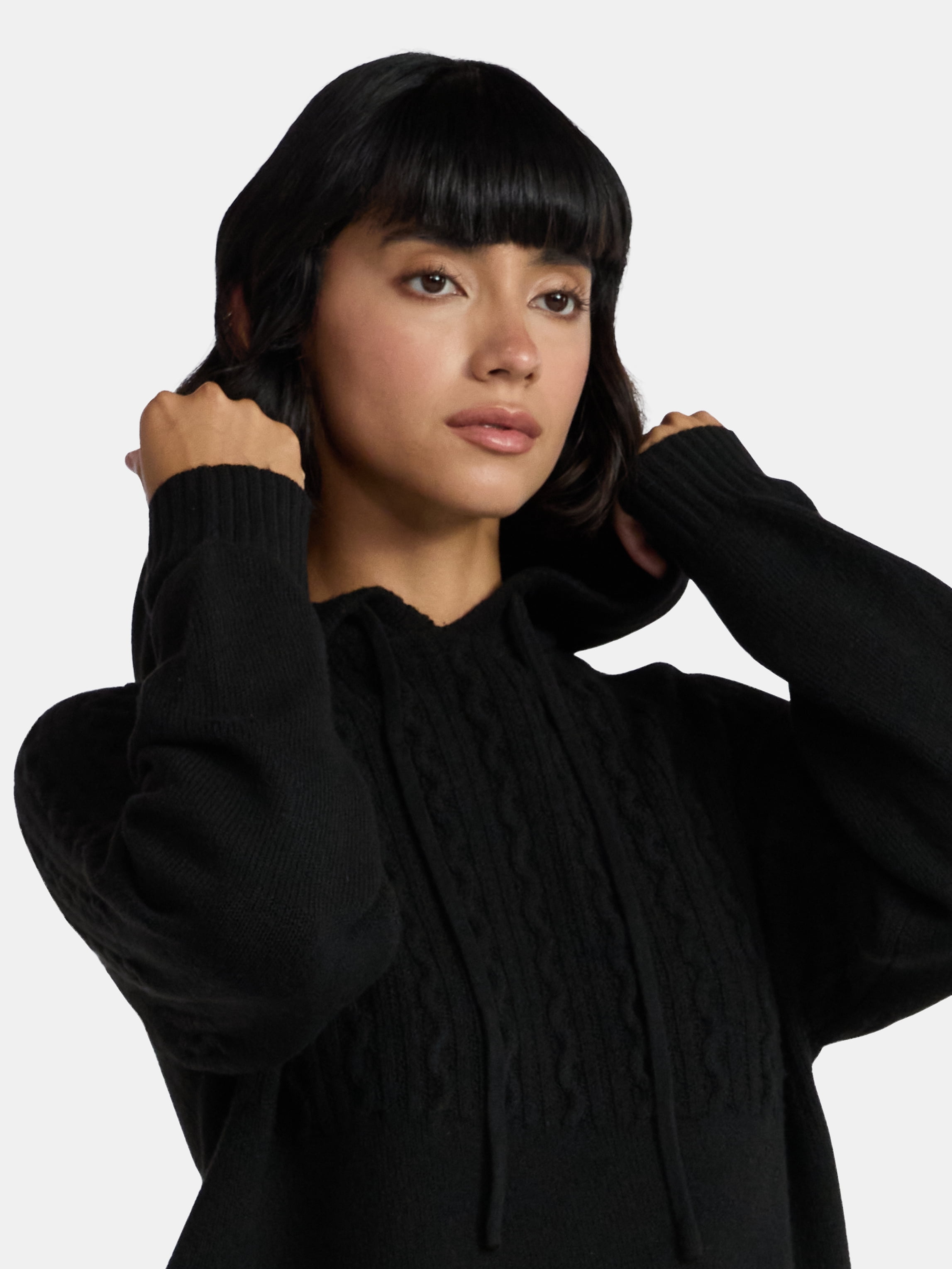Time and Tru Women's Cable Knit Hoodie Sweater and Pants Set, 2-Piece, Sizes XS-XXXL