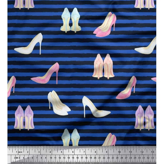 Soimoi Poly Georgette Fabric Stripe & High Heels Fashion Print Fabric by The Yard 52 Inch Wide