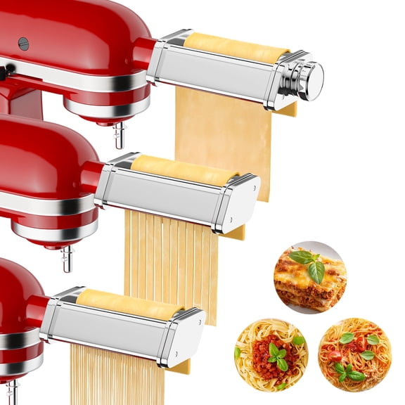 TOCOKEID 3Pcs Stainless Steel Pasta Attachment for KitchenAid Stand Mixer Included Dough Sheet Roller, Spaghetti Cutter and Fettuccine Cutter Maker