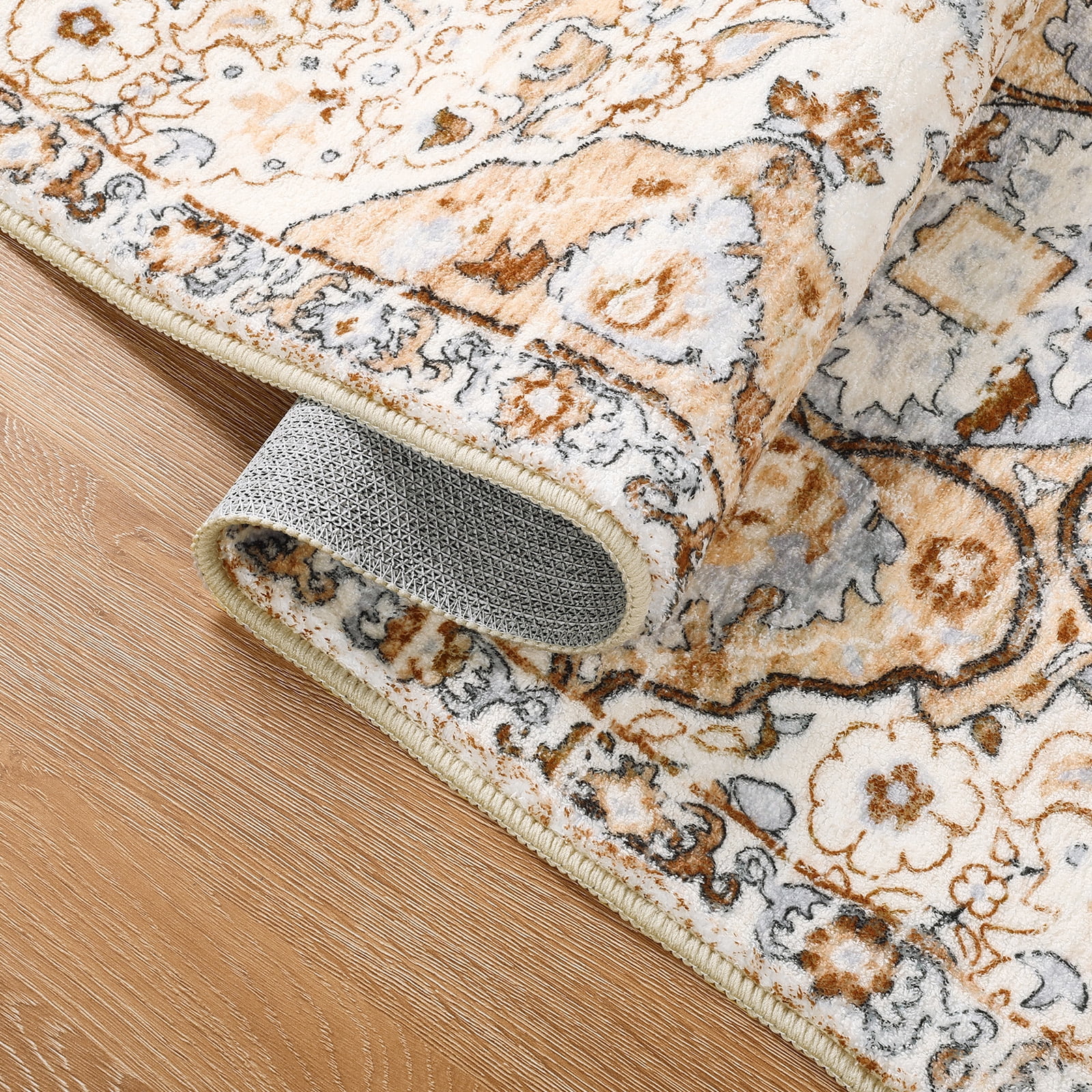 MeyJey Boho Indoor Hallway Runner Rug 2'x8', Oriental Non Slip Machine Washable Area Rug Distressed Vintage Floor Carpet for Bedroom Kitchen Dinning/Living/Laundry Room, Cream/Orange